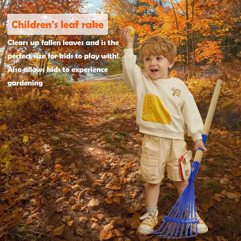 Xifando Kids Leaf Rake-Small Wooden Handle Leaf Rake with Metal Tines, 27inches /69cm Length, for Kids Enjoy Garden Cleaning Activities (Blue) - Image 1
